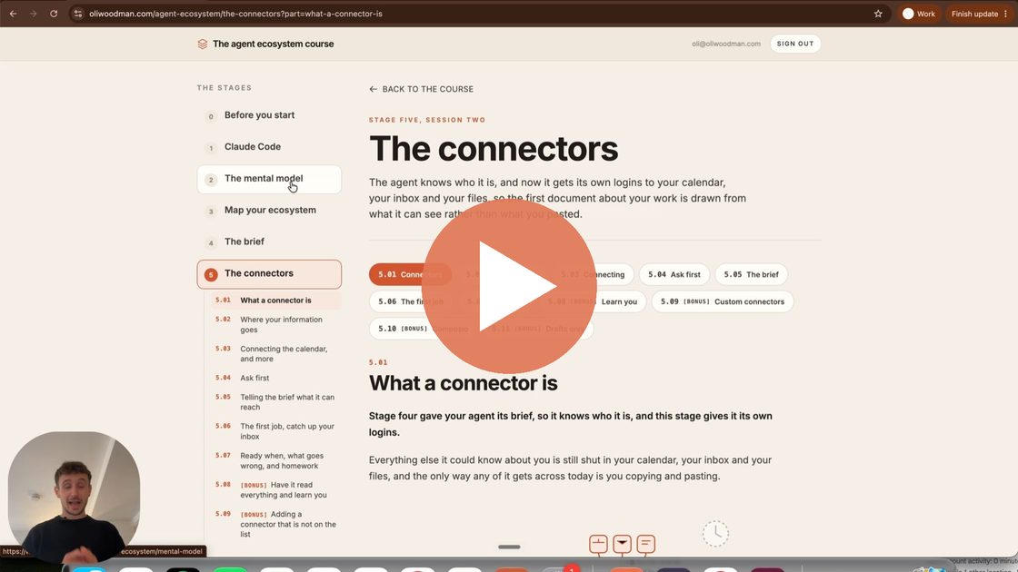 Part six of the agent ecosystem course, the connectors, and a play button