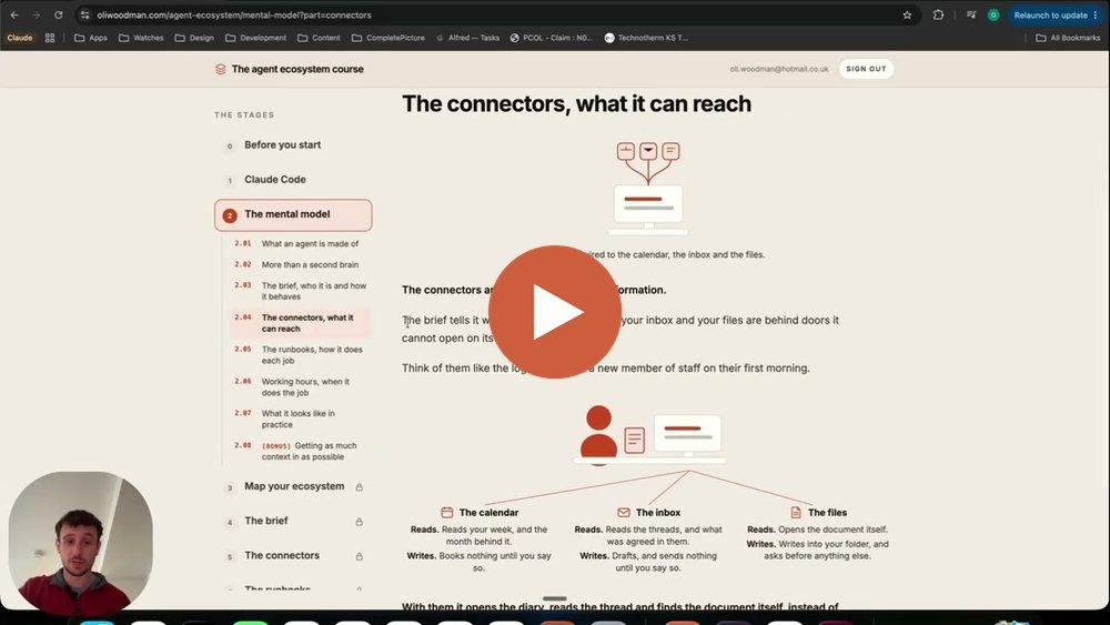 Part three of the agent ecosystem course, Make Claude Code work like an employee, and a play button
