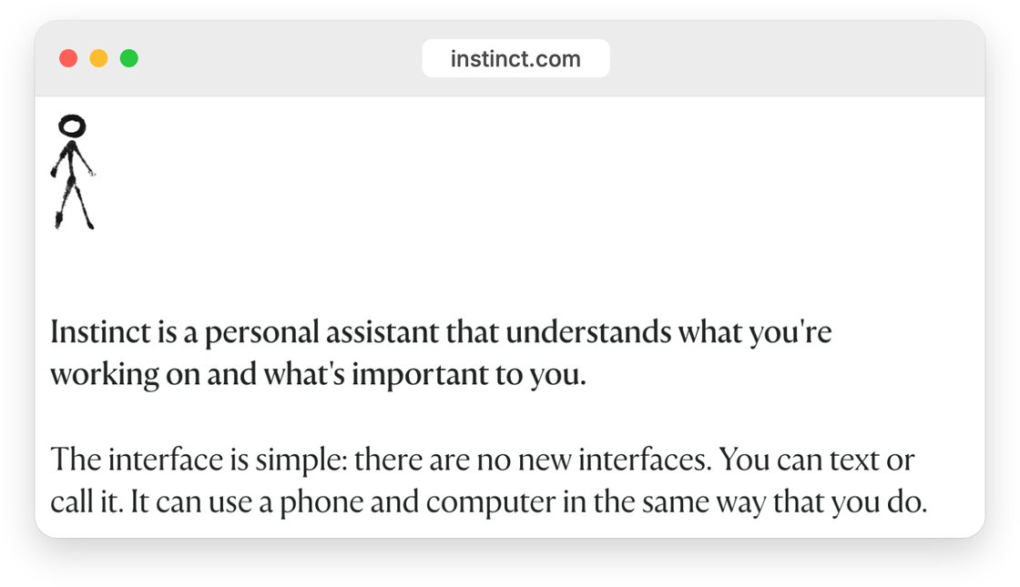Instinct's homepage, a personal assistant you can text or call