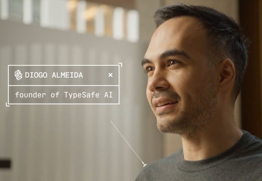 Diogo Almeida, the founder of TypeSafe AI, the company behind Jev, in a still from their launch video
